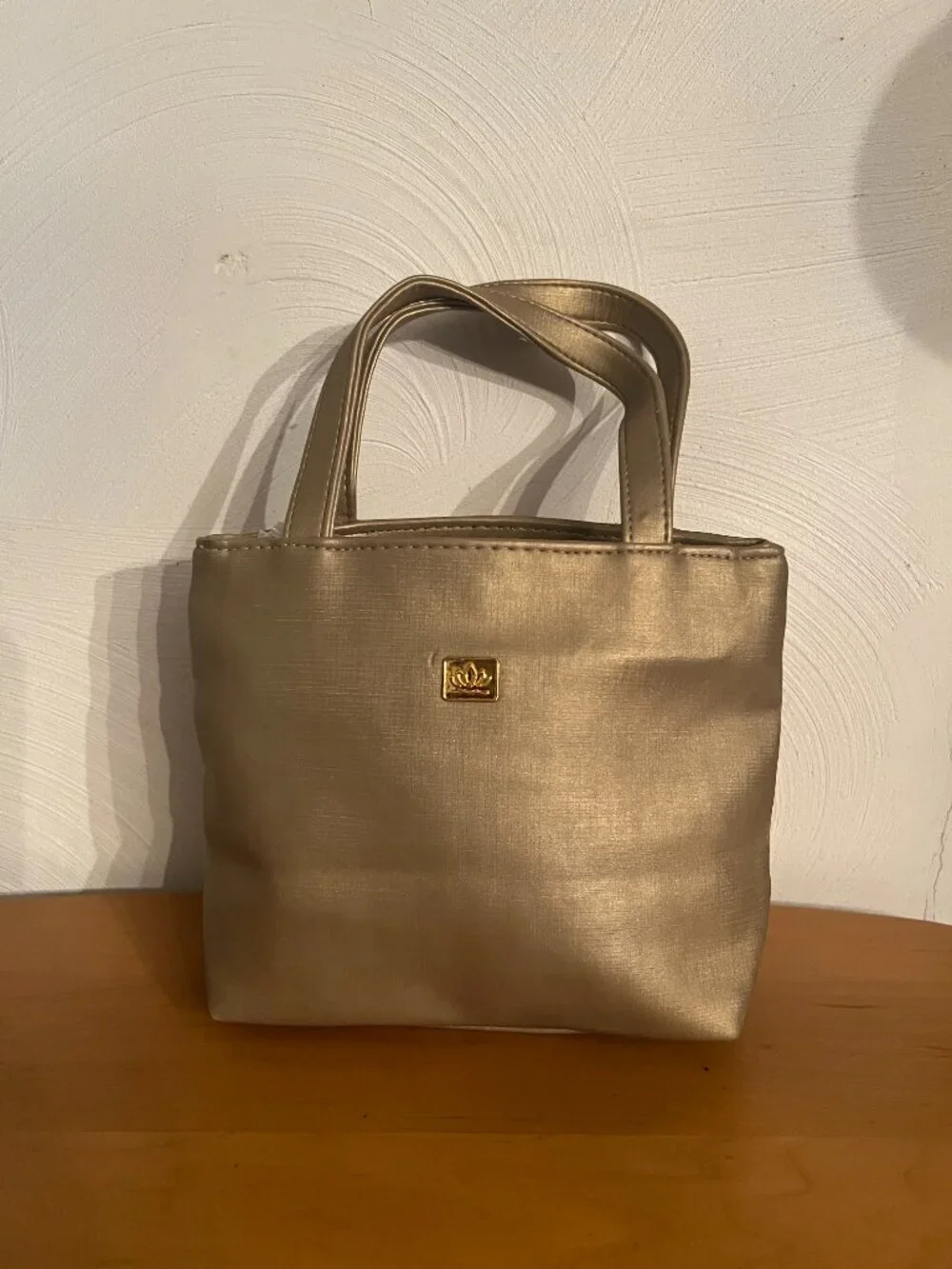 Vintage Mini Tote Makeup Evening Bag Gold 1990s